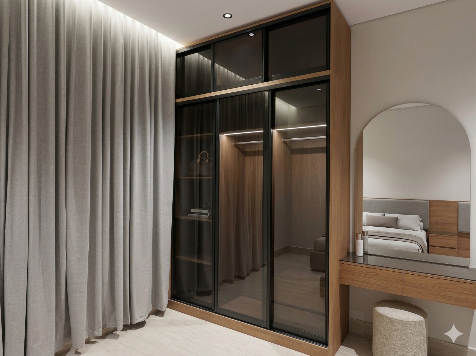 دولاب عصري بأبواب زجاجية وإطار أسود وإضاءة داخلية من Huge Home